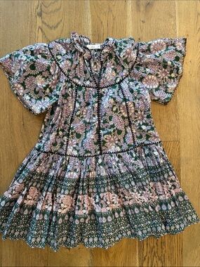 Floral Smock Dress in Green and Lavender - Women's